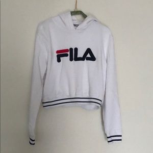 Fila white crop top hoodie size small